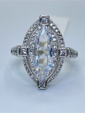 Swarovski Crystal Elements White Marquise Crystal Halo Ring Sz 7 Art Deco